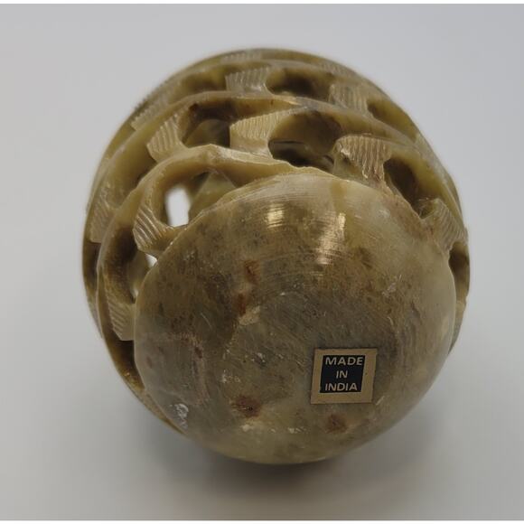 Hand-Carved Egg Natural Soap Stone 3" Owl Figurine Inside Polished Made in India - Picture 10 of 12